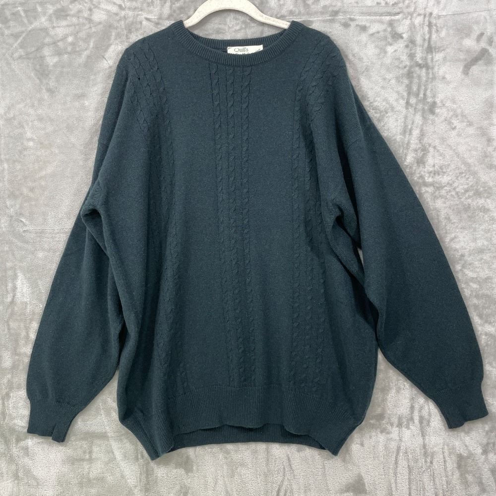 Vtg Quill's Woollen Market Lambswool Sweater Men's XL? Green Ireland‎ Holes!